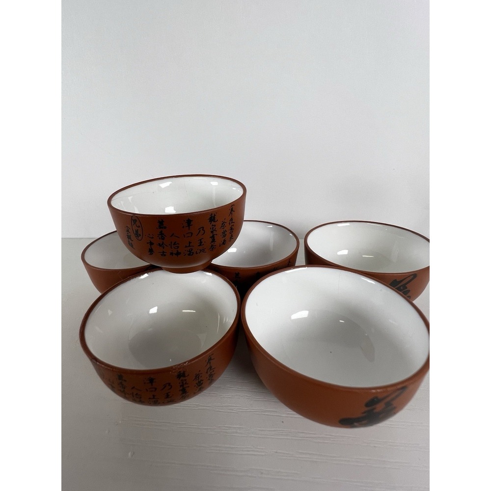 Tokoname Ware Sencha Tea Set | 6 Japanese Cups | White Interior‎ | 2"x1.5" - Picture 5 of 9